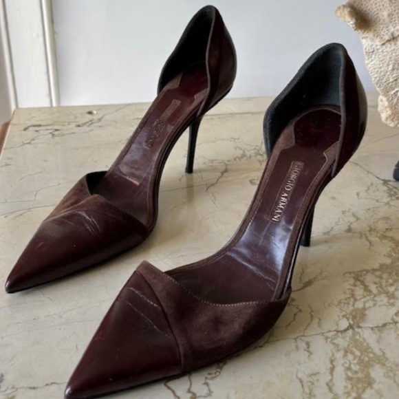 Authentic Giorgio Armani High Heel Shoes in Brown Leather and Suede - Unused - Picture 4 of 7